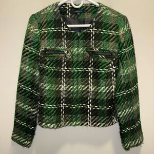 Chadwicks Women's Black and Green Plaid Blazer